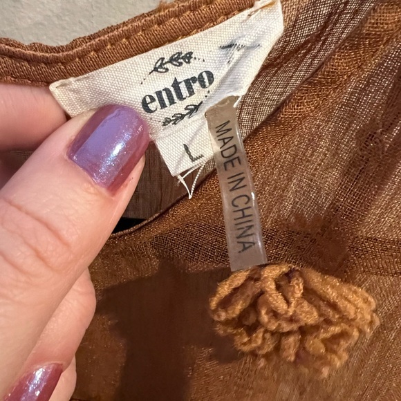 Entro Brown Pom-Pom Detail Women's Top - Picture 4 of 6